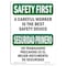 Signmission OSHA Sign, Careful Worker Best Bilingual, 18in X 12in Decal, 12" W, 18" L, Landscape OS-SF-D-1218-L-10749 - alternate 1